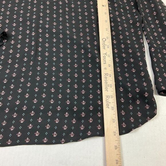 LOFT Blouse Black Printed Bell Long Sleeve Shirt Button Keyhole Top PM Petites - Picture 8 of 13